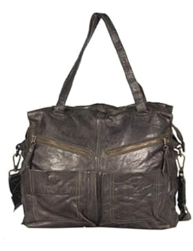 Rialto - Vintage Leder Henkeltasche Satchel Bag Used-Look Beutelform MEDITERRAN URBAN BAG Damen Handtaschen Schultertaschen...