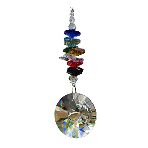 Fensterschmuck Kristall Sonne mit bunten Kristallsteinen Pendel Sonnenkristall Regenbogenkristall Feng Shui Kristallglas Mobile Länge ca. 50cm zum aufhängen