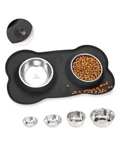 Canple Dog Bowl Stainless Steel Dog Bowls Food Water Pet Feeder with No Spill Non-Skid [Strong Suction Cup] Silicone Mat Waterproof for Pets Small Medium Large Dogs (7 OZ ea, Black)