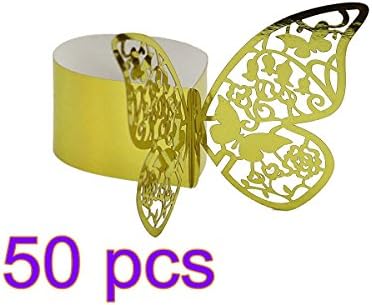 fwehfefh Hollow Design Cards Towel Rings Buckle Wrappers Table Decoration Butterfly Wedding Party Favors (Golden 50pcs)