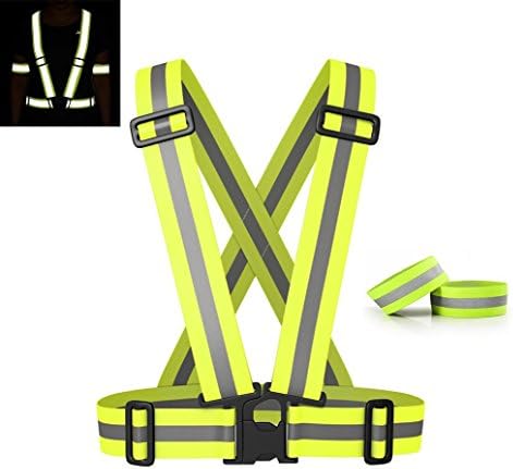 Elastic Reflective Running Vest with 2 pack Reflective Arm Bands for Cycling, Motorcycle, Walking, Jogging (Arm Bands)