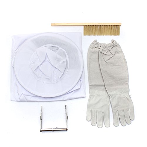 Preisvergleich Produktbild SODIAL (R) Bee Kleidung + Schaffellhandschuhe + Bee Besen + Edelstahlklammern Rahmen Nest Imker die Bienenzucht Kit