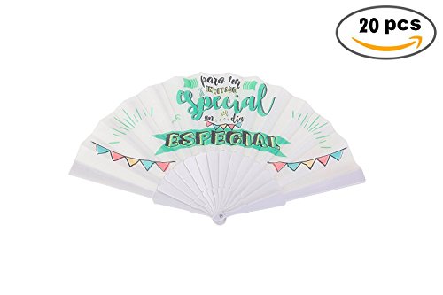 Lote de 20 Abanicos de Tela con"FRASES" - Original Abanico con Frases para Recuerdos, Regalos y Detalles de Bodas, Bautizos y Comuniones. Abanicos Baratos Originales para Bodas
