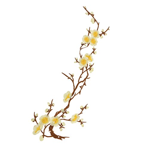 1Pcs Plum Blossom Blumen-Stickerei-Spitze Aufnäher Aufbügler Applikation Applique Bügelbilder Flicken Embroidered Iron on Patches (Gelb 3)