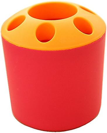 Pencil Holder, KooKen Multifunction Plastic Porous Desktop Office Supplies Pencil Cup and Storage Box Makeup Toolbox - Red&amp;Orange