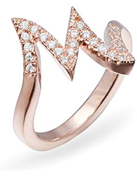 BeyDoDo Ring Damen 925 Sterling Silber Buchstabe M mit Zirconia CZ Rosegold Eheringe Hochzeit Ringe