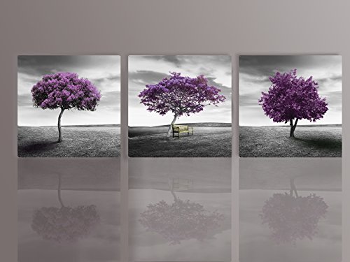 Nuolan Art - Canvas Print 3 Panels PURPLE TREES Modern Landscape Framed Canvas Wall Art -UK-P3L3030-003 by Nuolan Art