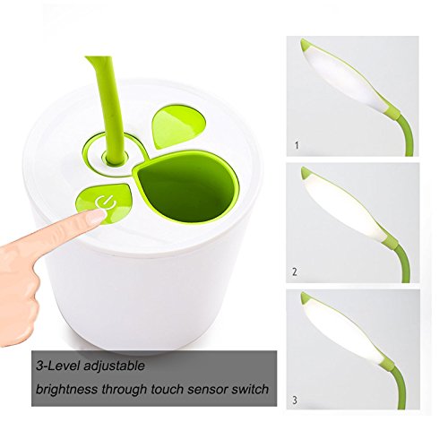 Dimmbare LED Schreibtischlampe Tischleuchte Augenschutz, flexiblen Hals LED Licht Lampe Leselampe mit USB, Gebühr für Kinder und Studenten, 3 Ebenen der Helligkeit, Grü n - 3