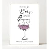 Kunstdruck / Poster MIT WEIN KOCHEN -ungerahmt- Typografie, Schrift, Wein, witzig, Katze