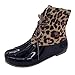 Produktbild ABsoar Mittellange Stiefel Damen British Stil Stiefeletten Retro Leopard Regen Schuhe Elegant Patchwork Boots Party Western Harness Leder Stiefel