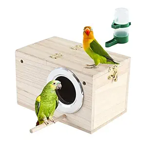 EMUST Parakeet Nesting Box, Bird Nest Breeding Box Wood Bird Cage Accessories for Finch Lovebirds Cockatiel Budgie Conure Parrot, S