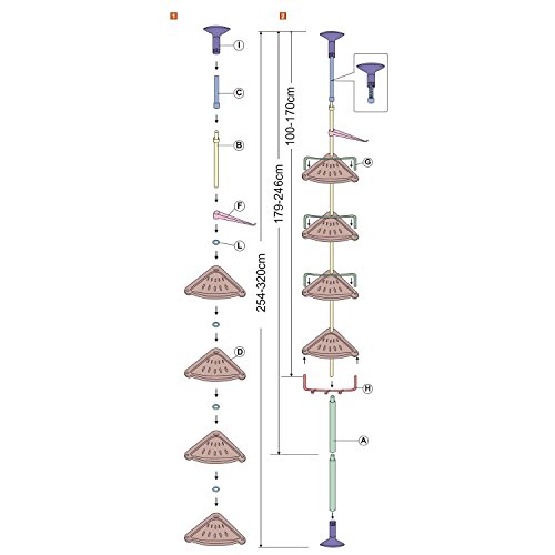 Top Home Solutions® 100 cm-320 cm 4 Ebenen verstellbar Edelstahl Dusche Ecke Badezimmer Teleskop Regal Rack Caddy – Heavy Duty, einfache Montage, kein Bohren erforderlich - 5