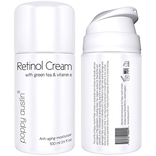 Poppy Austin® Best Retinol Cream for Day and Night. An Exquisite, Anti Aging Face Moisturiser. Vitamin E, Green Tea, Shea Butter and 2.5% Retinol. Voted 2015 Best Wrinkle Cream. Huge 100ml Bottle