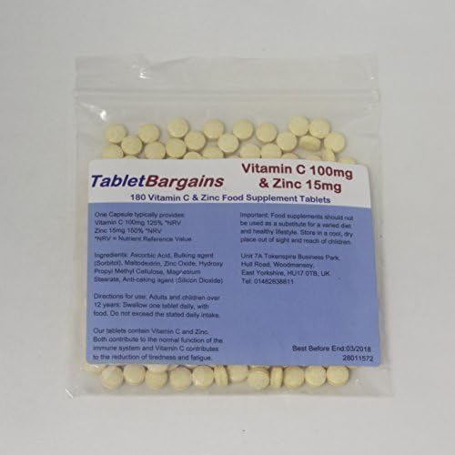 Tablet Bargains - Vitamin C 100mg with Zinc 15mg - 180 Tablets
