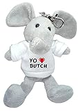 camiseta lavable Elefante de peluche (llavero) con Amo Butch en la camiseta (nombre de pila/apellido/apodo)