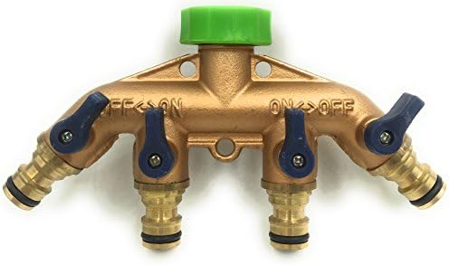 E1004 Heavy Duty Solid Brass 4 Way Tap Connector with shut-off valves,compatible with 20mm (3/4") &amp; 25mm (1") tap