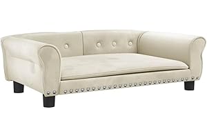 vidaXL Cama para Perros de Terciopelo Crema 95x55x30 cm, sofá para Perros, Cama para Cachorros, Asiento para Perros, sofá para Mascota