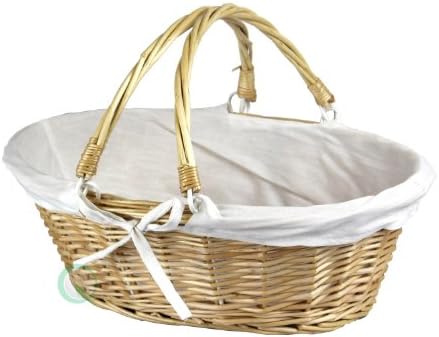 VintiquewiseOval Basket with Double Drop Down Handles, Willow, Natural/White