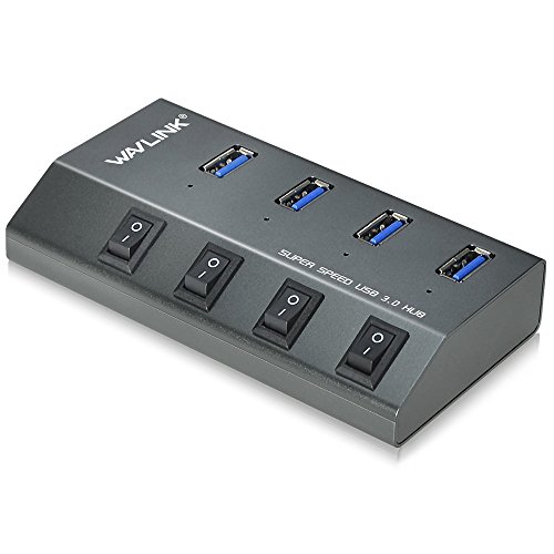 Wavlink Aluminum 4-Port USB 3.0 Hub mit Unabhängige Schalter und Schnellladung für Apple MacBook, MacBook Air, MacBook Pro, Mac Mini, iMac, MacPro, Windows Laptops und Ultrabooks, sowie PCs und weiteren USB 3.0 kompatiblen Geräten (80cm Verlängerungskabel)