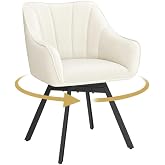 Yaheetech Swivel Dining Chair with Armrests Back Modern Velvet Side Chair with Metal Legs Swivel Seat for Kitchen Living Room
