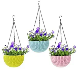 GTB Plastic Flower Pot Big Size 8.5 Inches, Multicolour, 3 Pieces