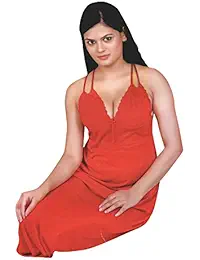 Indiatrendzs Women's Satin 2pcs Nighty / Nightdress / Night Gown With Robe Valentine Special