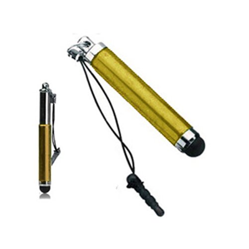 Xtra-Funky Exklusiv qualitativ hochwertiger Mini universaler kapazitiver einziehbarer Stylus Stift mit Weichgummispitze ideal für alle Arten von Touchscreen Geräten / iPad 1 2 3 Mini / iPhone 3 4 5 / Samsung / Nokia / BlackBerry / Kobo / Tablets und viele mehr - Gold