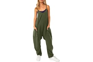 Litthing Mono Peto Suelto De Mujer Verano Tirantes Finos Ropa Pierna Ancha Con Bolsillos Casual Color Sólido Playa Pantalón Largo Harem Una Pieza Holgado Suave y Confortable Jumpsuit