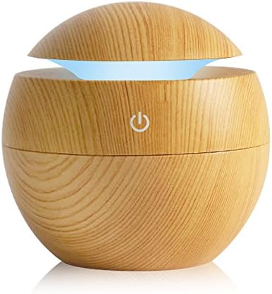Kbaybo Mini Wooden Air Humidifier Aroma Diffuser with 7 Soothing LED Lights &amp; USB Portable -  Yellow, 130 ml 