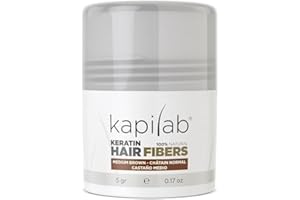 Kapilab Fibras Capilares - Disimula la falta de Cabello al Instante – Microfibras en Polvo de Queratina para Hombres y Mujeres - Tapa la Calvicie de forma Natural - 5gr - Castaño Medio