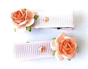 Pink hair clips with orange roses girl fashion hair accessories