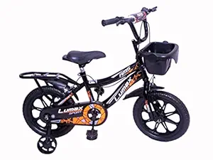 AMS 14 Inch Smart BMX Kids Bicycle with Carrier & Training Wheels for 2 to 5 Years Childs (Hard Plastic Rim, Orange)