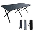 Folding Camping Table,Outdoor Foldable Table, Lightweight Carbon Steel Roll-up Table with Carry Bag,Portable Picnic Table for Outdoor, Beach, Picnic, Backyards, BBQ and Party (120 * 60 * 45cm, Black)