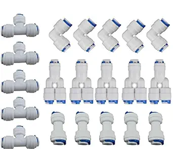 KRPLUS Plastic RO Spares Elbow Connector 1/4 inch 6mm OD Quick Connect Push Fit In to Connect Water Tube Fitting Y+T+I+L Type Combo Connector White (Pack Of 20)