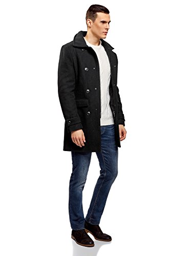 oodji Ultra Herren Mantel mit Verdeckter Kapuze, Schwarz, DE 48 / S