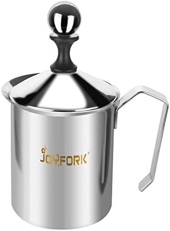 Manual Milk Frother, JoyFork Stainless Steel Hand Pump Milk Foamer, Handheld Milk Frothing Pitchers,Manual Operated Milk Foam Maker For Cappuccions and Coffee Latte 12-Ounce / 300ml