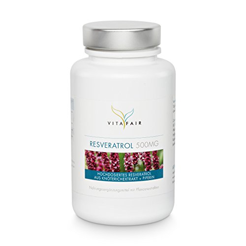 Preisvergleich Produktbild Resveratrol 500mg / Hochdosiertes Trans-Resveratrol aus Japanischem Staudenknöterich Wurzel-Extrakt / 60 Kapseln / Vegan / Ohne Magnesiumstearat / Made in Germany