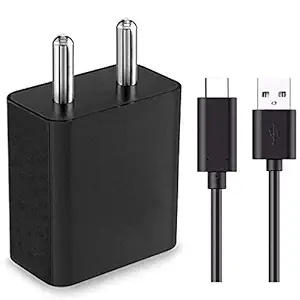 ShopReals USB Wall Fast Charger for Mobile Phones with Type C USB Cable - Black