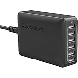 RAVPower 6-Port USB Ladegerät 60W / 12A iSmart Technologie für Smartphone,Tablet, Bluetooth Geräte usw. schwarz
