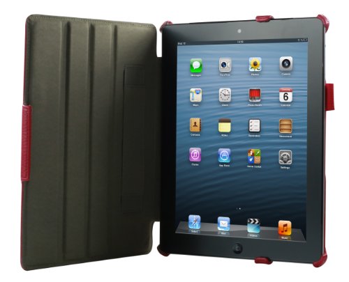iPad 4 Hülle & iPad 3 Hülle | Smart Cover aufstellbar | Handschlaufe & Stylus-Halterung Luxus Leder für Apple Tablet 9 7 Zoll | Original Adento Marken-Design | Rot - 3