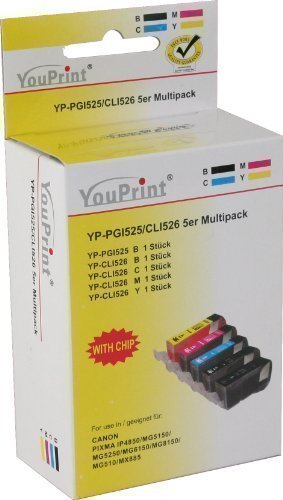 5 Patronen mit Chip für Canon kompatibel zu PGI-525BK / CLI-526C / CLI-526M / CLI-526Y und CLI-526BK