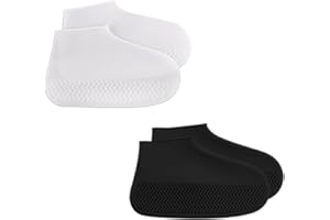 Thapncow 2 pares Cubrezapatos impermeables de silicona| Protector zapatos|Cubrezapatos impermeables reutilizables,aptos para días de lluvia, días de nieve,playas desiertas, talla L(negro/blanco)
