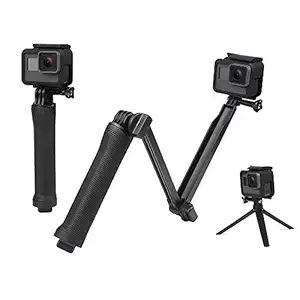 HIFFIN 3-Way Monopod Grip Arm Tripod Foldable Selfie Stick, Stabilizer Mount Holder for GoPro Hero 9/8/7/6/5, SJCAM SJ6, SJ7, SJ5000, Yi and All Action Cameras