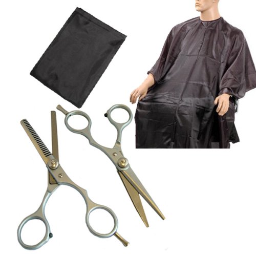 Set of 2 Hairdresser's Professional Hair Cutting and Thinning Scissors & Free Cape