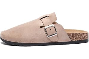 PMUEI Women's Suede Slip-on Slippers Ladies' Buckle Flat Mules for Outdoor Activities Basic Closed-Toe Clogs and Women's Slingback Shoes.