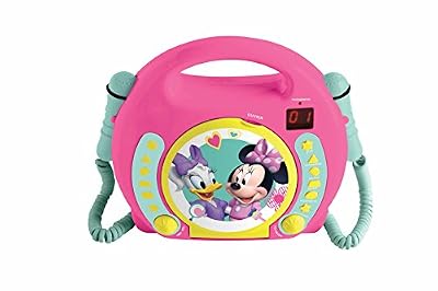 Lexibook Disney Junior Minnie Mouse Lecteur CD pour enfant avec 2 microphones jouets, prise écouteurs, à piles, Rose, RCDK100MN