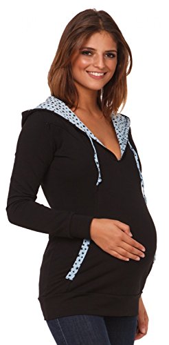Happy Mama. Women's Maternity Nursing Hoodie Sweatshirt Contrast Details. 124p (Black, UK 10/12, L)