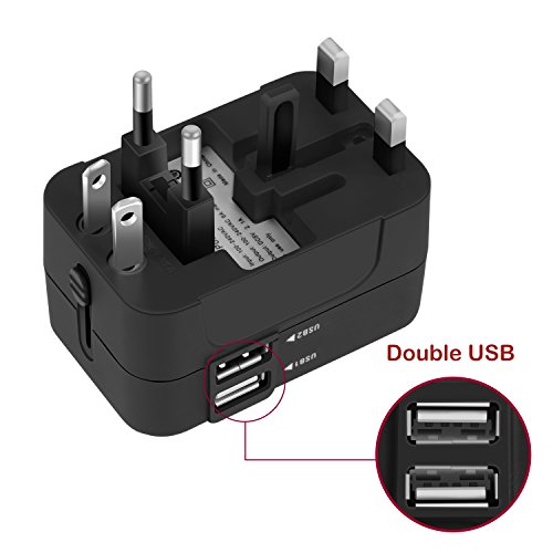 Adapteur de Voyage Chargeur Convertisseur - SURWELL Voyage Adapteur Chargeur USB Convertisseur avec 2 Ports USB Multifonction pour UK US DE EU CN environ 180 Pays-Noir