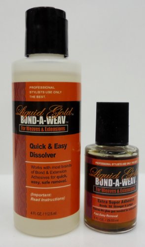 LIQUID GOLD REMOVER 4 oz & GLUE 1 oz FOR HAIR EXTENSION/BOND/GLUE/ WEFT/TOUPEES & LACE WIG