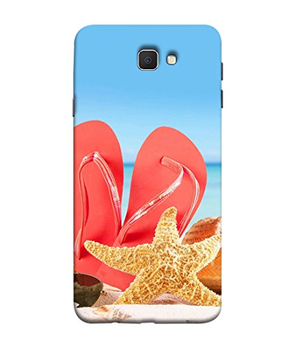Printfidaa Samsung J7 Prime Cover - Red Slippers with Starfish Premium Printed Back Cover - Multi Color Printed Back Case